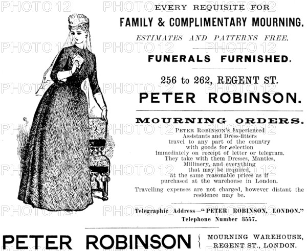 Advertisement for Peter Robinson, Family & Complimentary Mourning, 1890. Creator: Unknown.