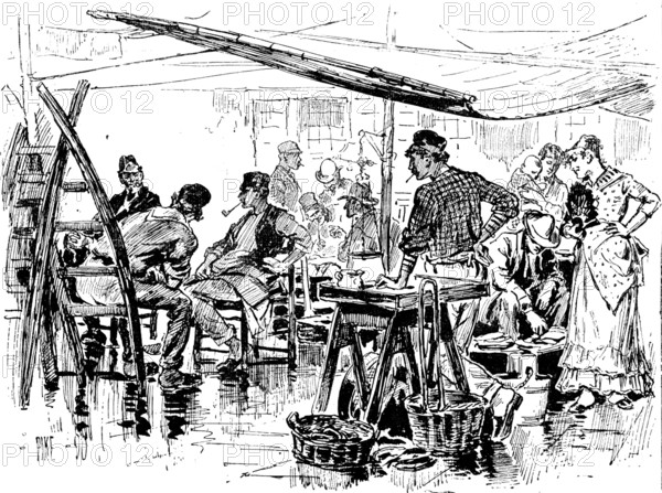 The Royal Institute of Painters in Water Colours: "A Corner of the Fish Market" - W. H. Pike, 1890. Creator: Unknown.