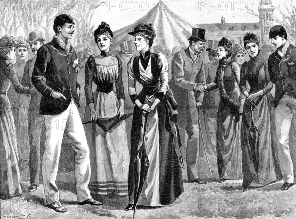 The Universities’ Boat-Race: on the lawn of the Lyric Club, Barnes, 1890. Creator: P Naumann.