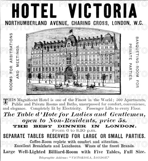 Advertisement for the Hotel Victoria, 1890. Creator: Unknown.