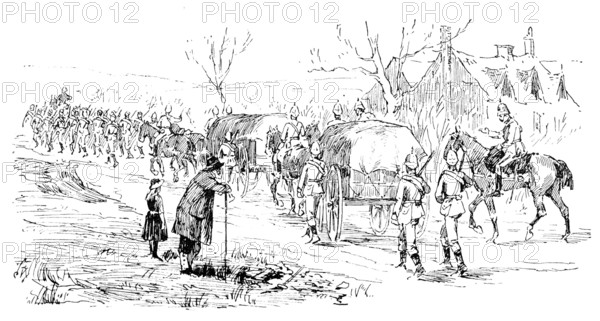 The Easter Volunteer Manoeuvres: the Marching Column, with transport waggons, 1890. Creator: Unknown.