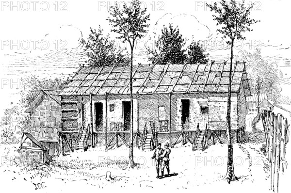 The Lushai Expedition: headquarters mess-house in Fort Langleh, 1890. Creator: Unknown.