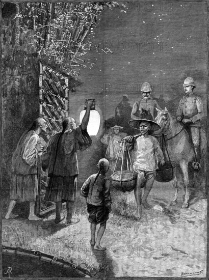 Sketches in Formosa: arrival at Bankimsing, 1890. Creator: P Naumann.