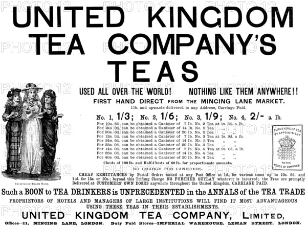 Advertisement for United Kingdom Tea Company’s Teas, 1890. Creator: Unknown.