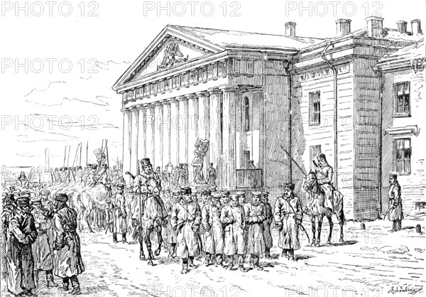 The Agitation in Russia: arrest of students at the Mining Academy, St. Petersburg, 1890. Creator: Unknown.