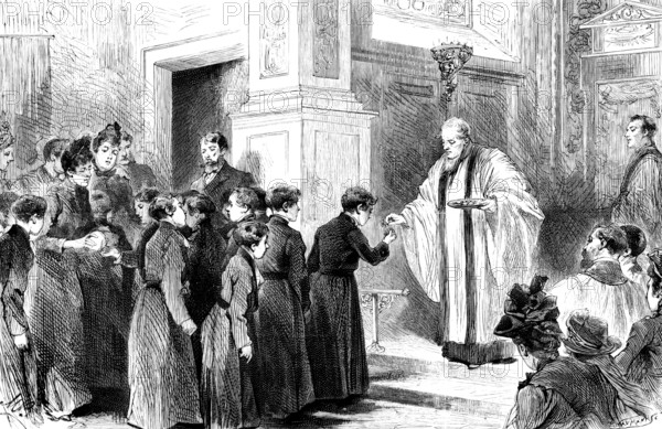 Curious Easter custom at a City church, Allhallows...gifts to Christ's Hospital boys, 1890. Creator: P Naumann.