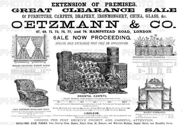 Advertisement for Oetzmann & Co. Great Clearance Sale, 1890. Creator: Unknown.