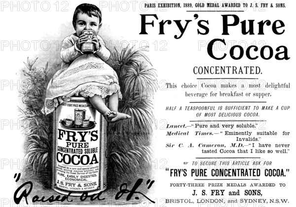 Advertisement for Fry's Pure Cocoa, 1890. Creator: Unknown.