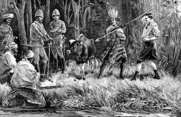 Mompunga, a Lushai chief, and Mr. Murray, Political Agent, taking the Oath of Friendship, 1890. Creator: P Naumann.