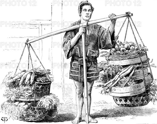 Street sketches in Tokio, Japan: seller of vegetables, 1890. Creator: Unknown.