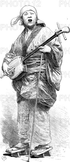 Street sketches in Tokio, Japan: Samien player (musician), 1890. Creator: Unknown.