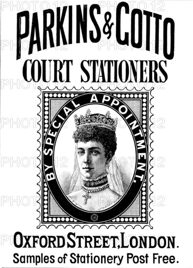 Advertisement for Parkins & Gotto, Court Stationers, 1890. Creator: Unknown.