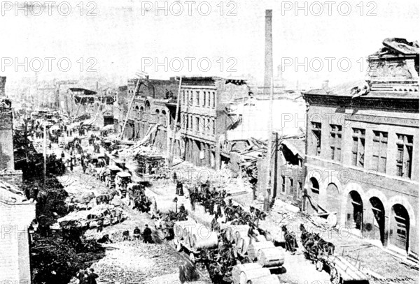 The Cyclone at Louisville, Kentucky, United States: the Tobacco District, West Street, 1890. Creator: Unknown.