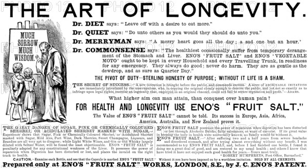 Advertisement for Eno’s "Fruit Salt", 1890.  Creator: Unknown.