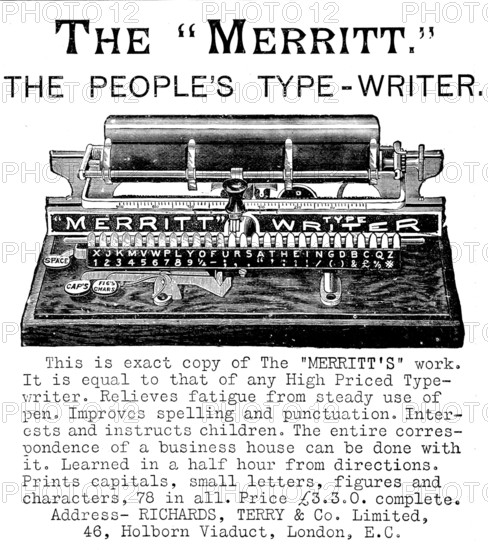 Advertisement for the "Merritt", the People’s Type-Writer, 1890.  Creator: Unknown.