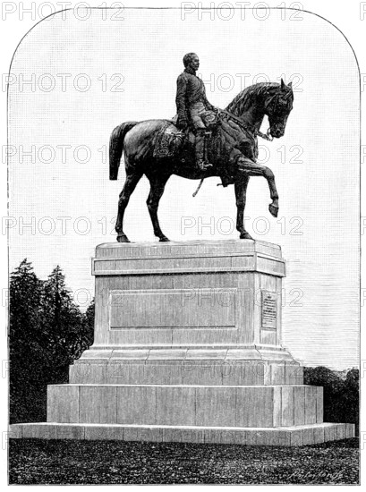 Equestrian statue of the Prince Consort in Windsor Park, 1890. Creator: Unknown.
