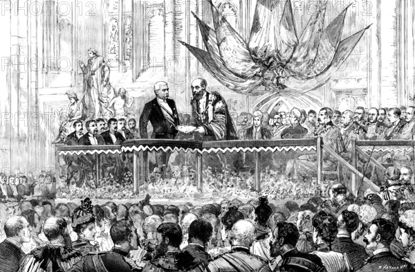Presentation of the Freedom of the City of London to Mr. Stanley at Guildhall, 1890. Creator: P Naumann.