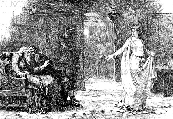 Sketches from the...Exhibitions: "Ophelia: ‘There’s Rue For You’", Henrietta Rae - R.A., 1890.  Creator: Carl Hentschel.