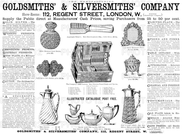 Advertisement for Goldsmiths’ & Silversmiths’ Company, 1890. Creator: Unknown.