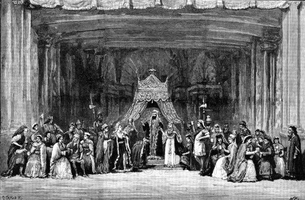 The Passion Play...: Vashti and Esther (interlude of tableaux vivants from the Old Testament), 1890. Creator: R. Taylor.