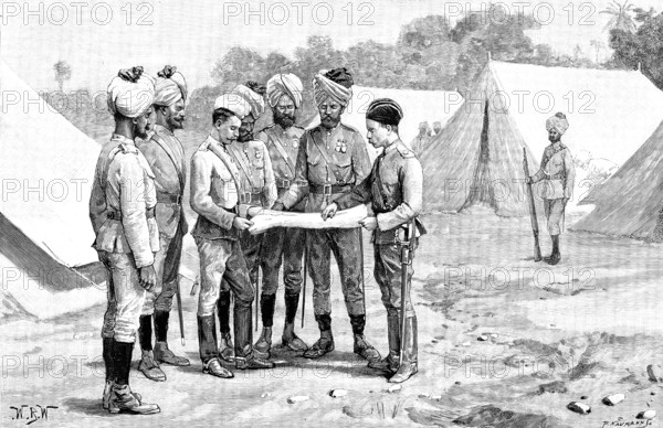 Sketches of the Military Police of Burmah: studying the map for an expedition, 1890. Creator: P Naumann.
