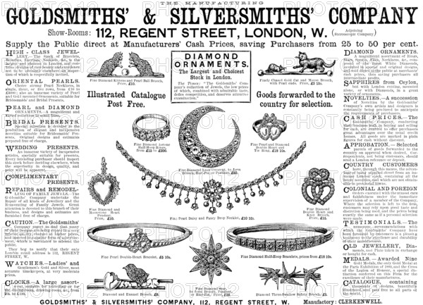 Advertisement for Goldsmiths’ & Silversmiths’ Company, 1890. Creator: Unknown.