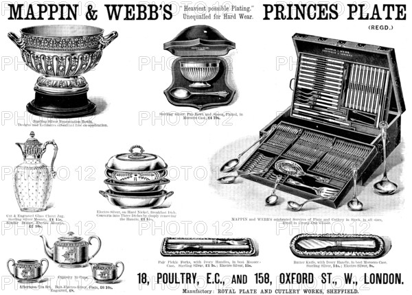Advertisement for Mappin & Webb’s Princes Plate, 1890. Creator: Unknown.