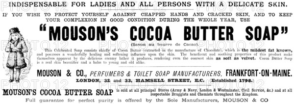 Advertisement for "Mouson’s Cocoa Butter Soap", 1890.  Creator: Unknown.