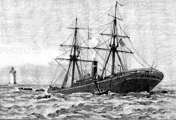 Wreck of the steam-ship Dacca in the Red Sea: an hour after she struck, 1890. Creator: Unknown.