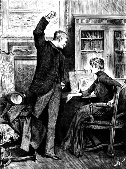 His hand remained raised - he was speechless...he was helpless with blind rage and madness, 1890. Creator: R. Taylor.