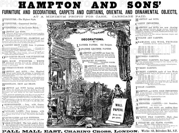 Advertisement for Hampton & Sons’ Furniture...Carpets, Curtains, Oriental & Ornamental Objects, 1890 Creator: Unknown.