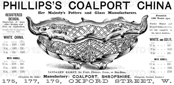 Advertisement for Phillips’s Coalport China, 1890. Creator: Unknown.