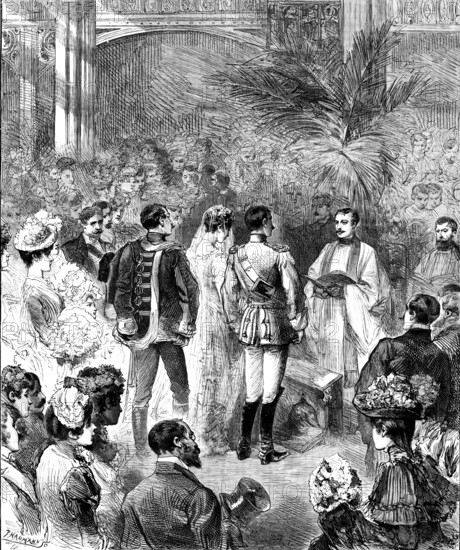 A Fashionable Wedding (marriage of Count Alexander Munster and Lady Muriel Hay)..., 1890. Creator: P Naumann.