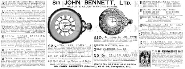 Advertisement for Sir John Bennett, Ltd., Watch & Clock Manufacturers, 1890. Creator: Unknown.