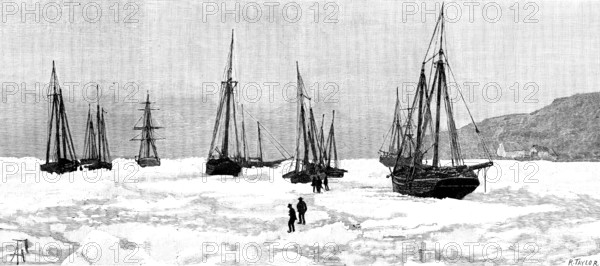 Sketches in Newfoundland: a Newfoundland fishing fleet ice-bound, 1890. Creator: R. Taylor.