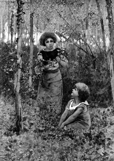 Gathering Ivy for Ball Dresses, drawn by H. Caffieri, 1890. Creator: Lascelles.