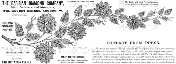 Advertisement for the Parisian Diamond Company, 1890. Creator: Unknown.