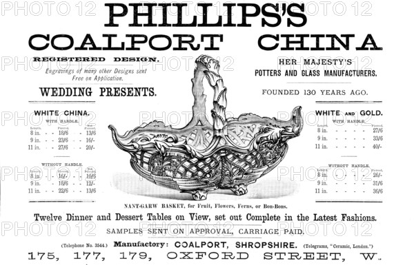 Advertisement for Phillips’s Coalport China, 1890. Creator: Unknown.