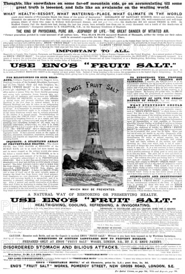 Advertisement for Eno’s "Fruit Salt", 1890.  Creator: Unknown.