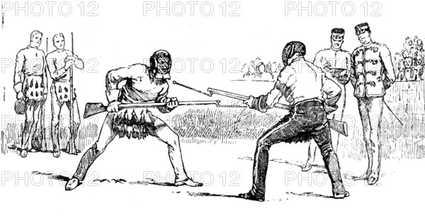 Sketches at the Royal Military Tournament...: bayonet fencing, 1890. Creator: Unknown.