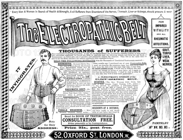 Advertisement for the Electropathic Belt, 1895. Creator: Unknown.