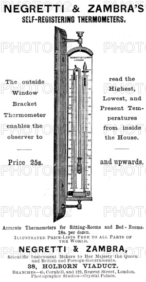 Advertisement for Negretti & Zambra's Self-Registering Thermometers, 1895. Creator: Unknown.