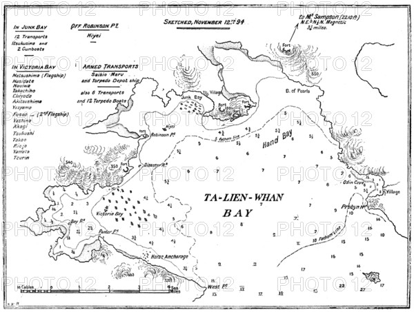 Plan of Ta-Lien-Whan Bay, captured by the Japanese on November 5, 1894, (1895). Creator: Carl Hentschel.