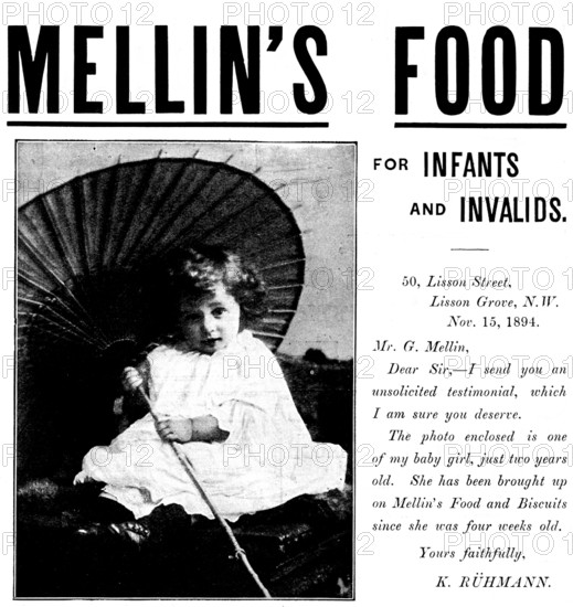 Advertisement for Mellin's Food for Infants and Invalids, 1895. Creator: Unknown.