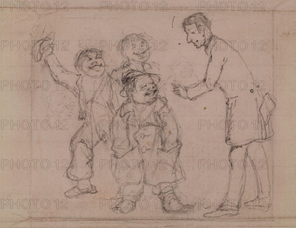 Man and Three Boys, c1820-1865. Creator: David Claypoole Johnston.