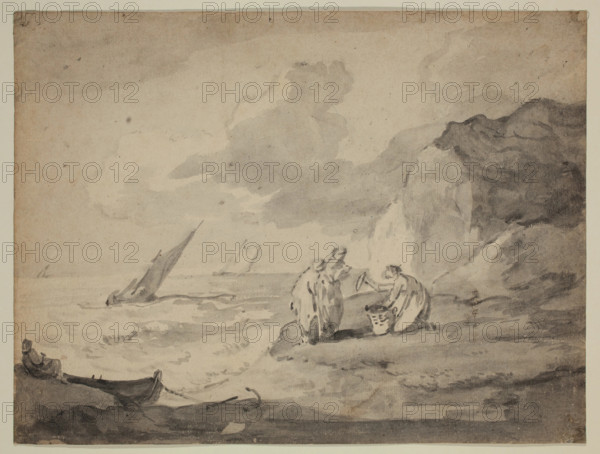 Coastal Scene with Figures and Shipping, 18th century. Creator: Thomas Gainsborough.