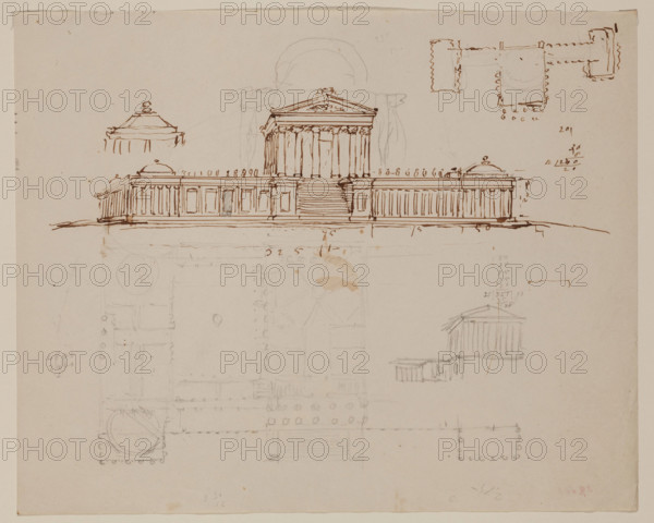 Elevation of Project for Ohio State House, c1838. Creator: Thomas Cole.