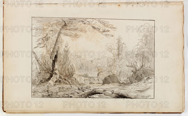 (Untitled, Indians Fording a Rapid River), 1832. Creator: Thomas Cole.