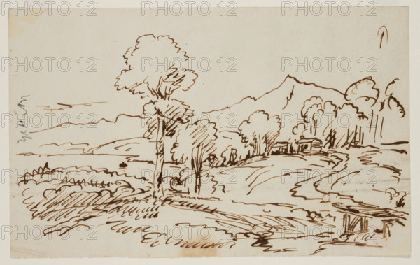 Landscape with House and Bridge, c1820-1848. Creator: Thomas Cole.