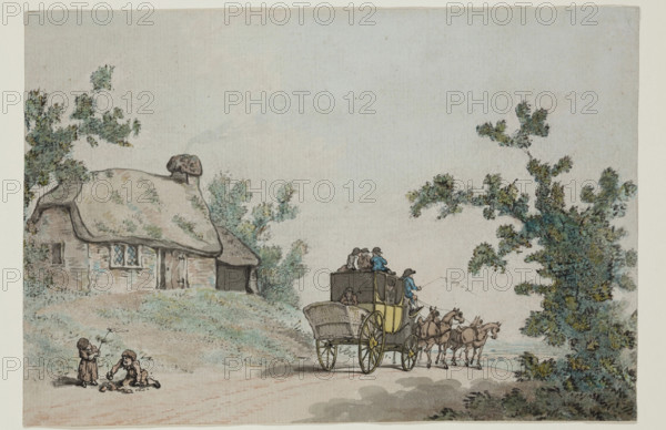 The Departure of the Coach, c1785. Creator: Circle of Thomas Rowlandson.